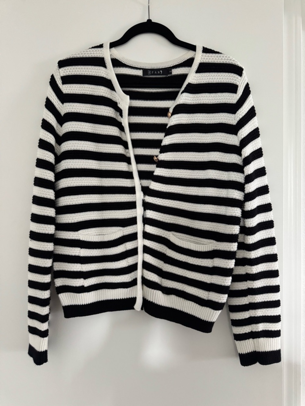 Striped Black & White Knit Cardigan by SPAN
